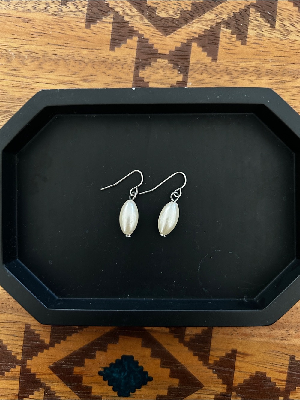 Classic White Pearl Drop Earrings with Silver Hooks